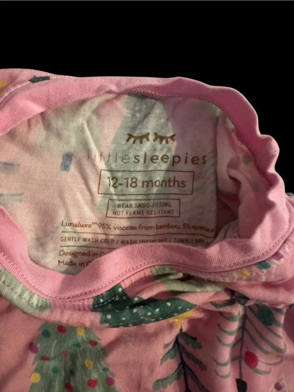 Little Sleepies Twinkling Trees Pajama Set 2-Piece Pink Christmas